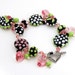 Handmade Lampwork Bracelet, Sterling Silver, Black Pink Green Valentine Beaded Jewelry 'Heart's Desire'