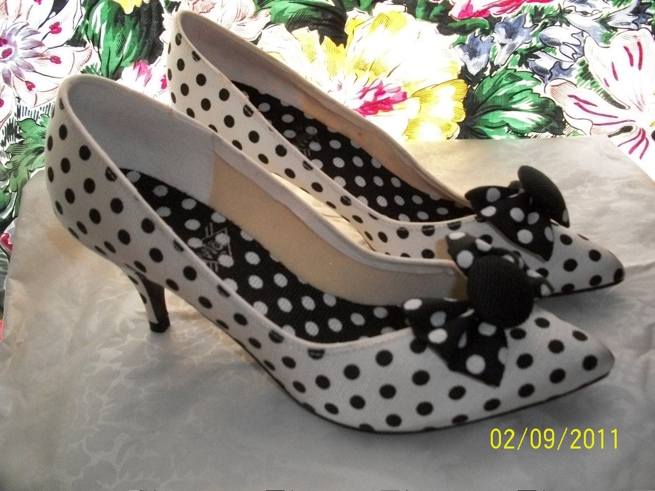 Shoes POLKA DOT black white 3 inch heels FABRIC by ...