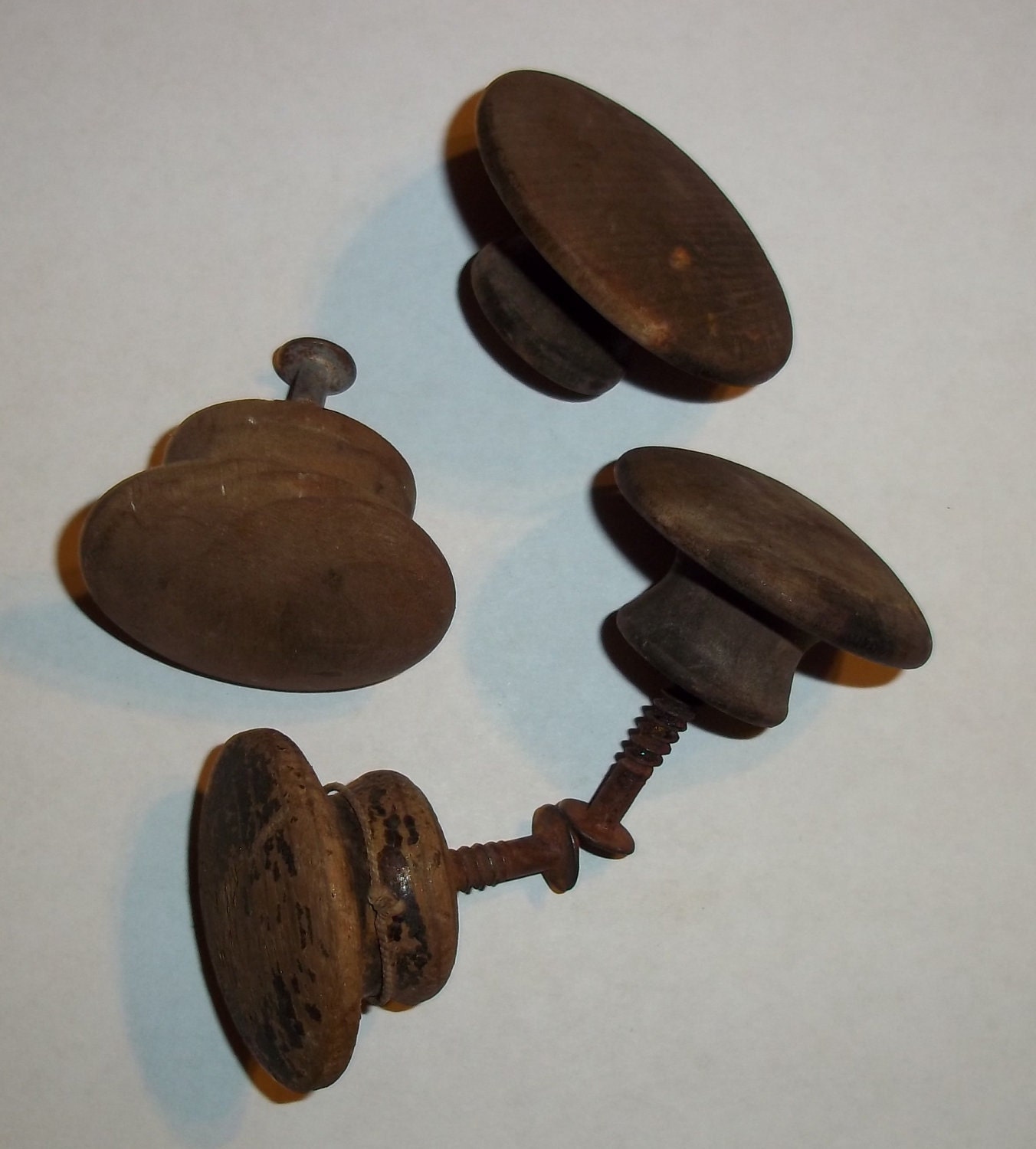 4 Four Primitive Wood Wooden Round Drawer Pulls Replacement