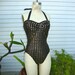 Vintage Black & Gold Foil Abstract Print 80s One Piece Swimsuit By Misty - Size 10