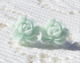 Mint Green Vintage Style Rose Stud Earrings