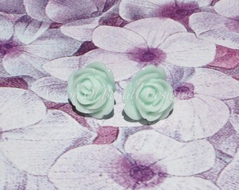 Mint Blooming Rose Stud Earrings