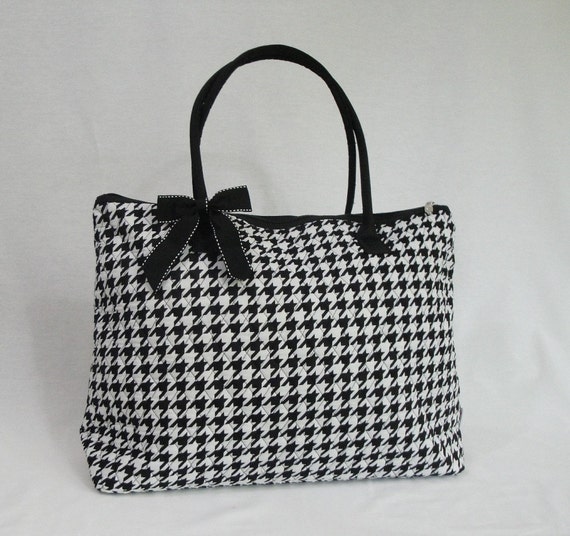 Tote Bag Extra Large Black and White Houndstooth Personalized