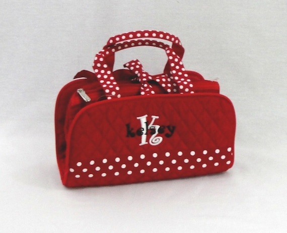 Personalized 3 Piece Cosmetic Bag Red With White Polka Dots