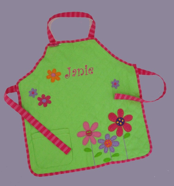 Personalized Stephen Joseph Quilted FLOWERS Apron in Bright Green