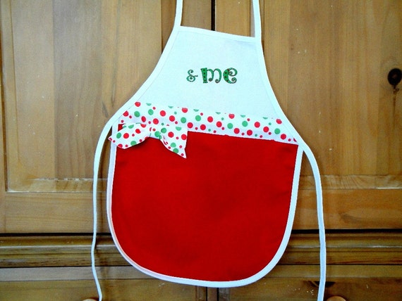 Child's Personalized Holiday Apron in Red With Green and White