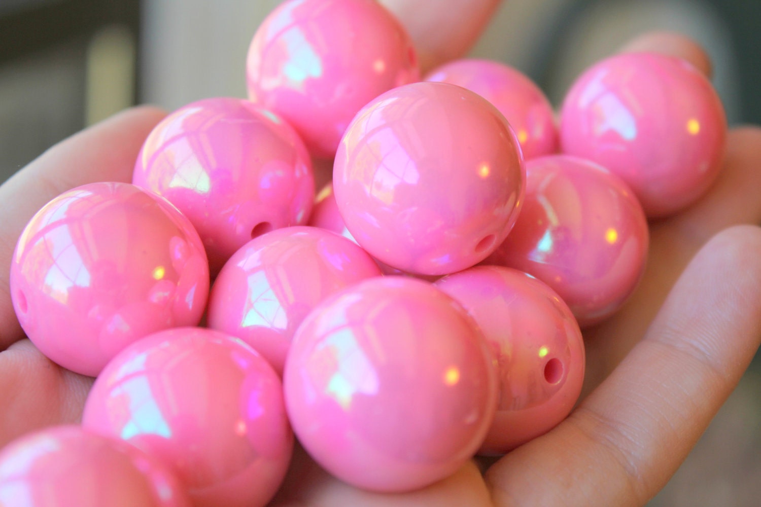 AB Large Pretty Pink Acrylic Round Beads 24mm 8pcs
