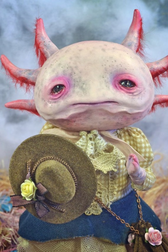 Carlota Ajolota ART DOLL ooak sculpt Axolotl