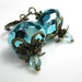 Aqua Ice Vintage Style Czech Glass Dangle Earrings, Sparkling Earrings, Metallic, Teal, Antiqued Brass Jewelry, Women's Accessories, Bling