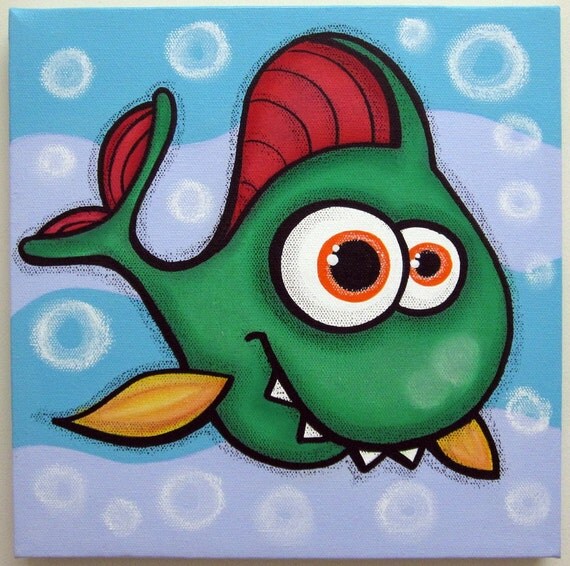 FUNNy FiSH No2 12x12 Original Acrylic Painting On Canvas   Il 570xN.213625712 