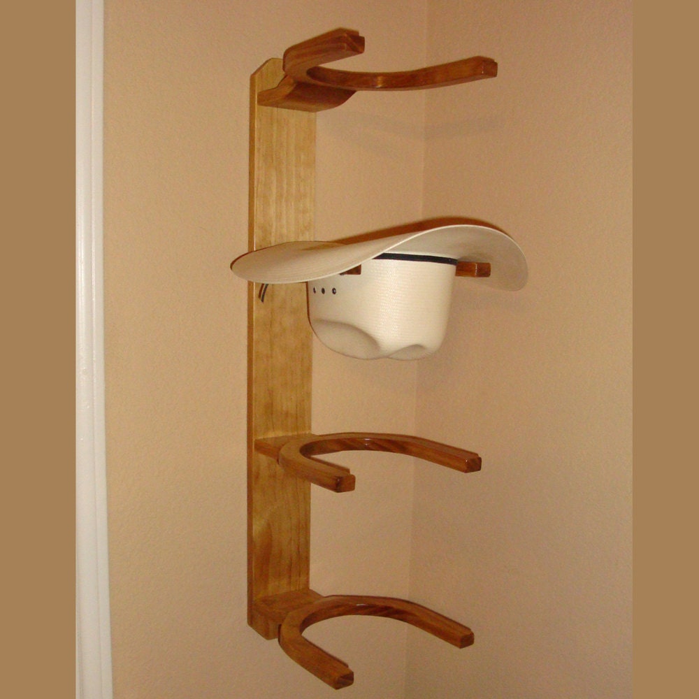 Wooden Cowboy Western Hat Rack 4 Hook Horizontal Wall Mount