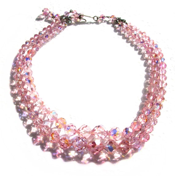Vintage 40s Pink LAGUNA Crystal Necklace