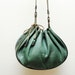 70s boho green leather DRAWSTRING bag. hippie purse