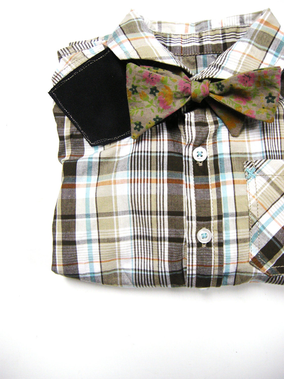 Boys Hipster Plaid Bow Tie Shirt with Floral Bow Tie by EWMcCall