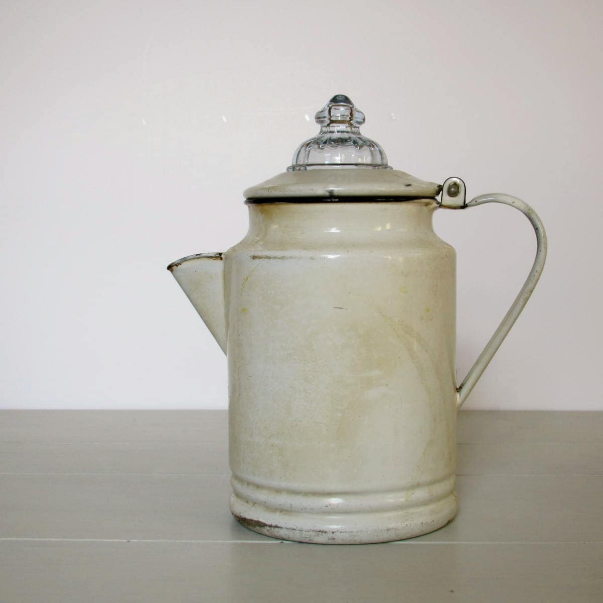 Vintage Enamel Coffee Pot Fire King Percolator With Basket And 9968