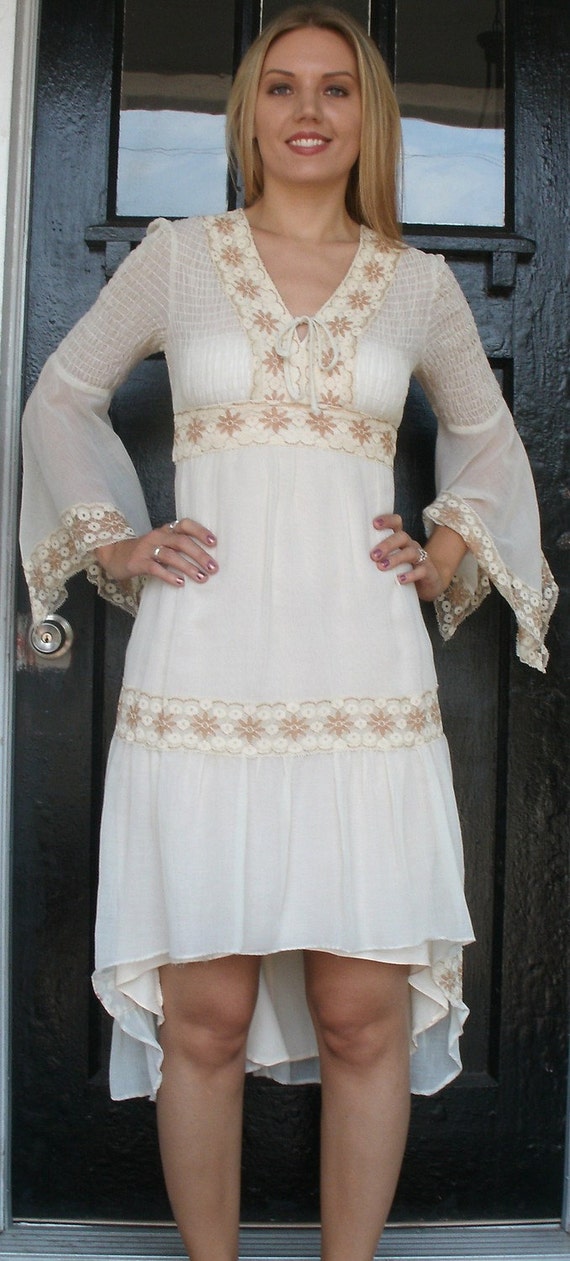 Vintage 1970s Boho Ethereal Bell Sleeve Wedding Dress