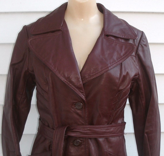Items similar to Vintage 1970s Leather Spy Girl TRENCH Coat XS S 2 4 6 ...