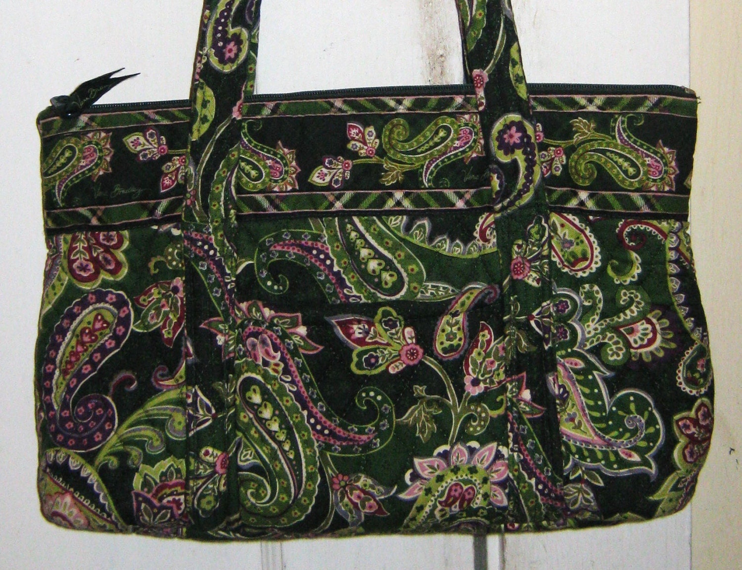 Vintage VERA BRADLEY Large PAISLEY Green PLAID Quilted