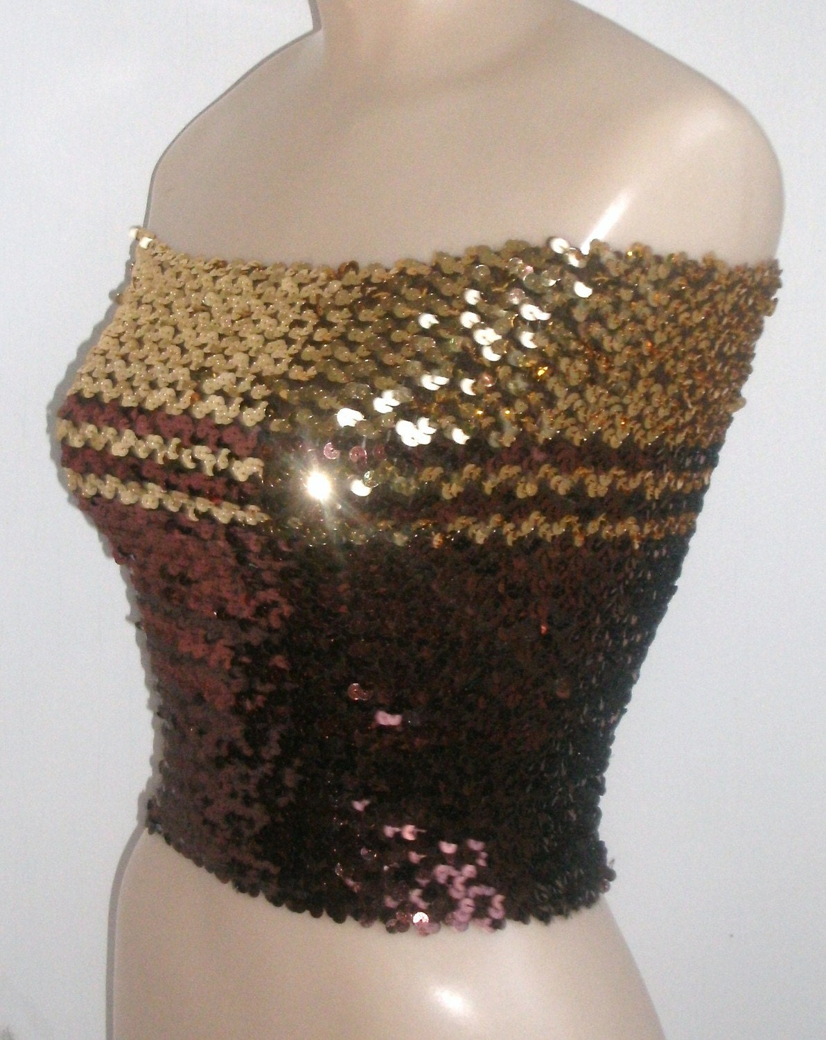 Vintage 1980s Gold Metallic Sequin Tube Top XS