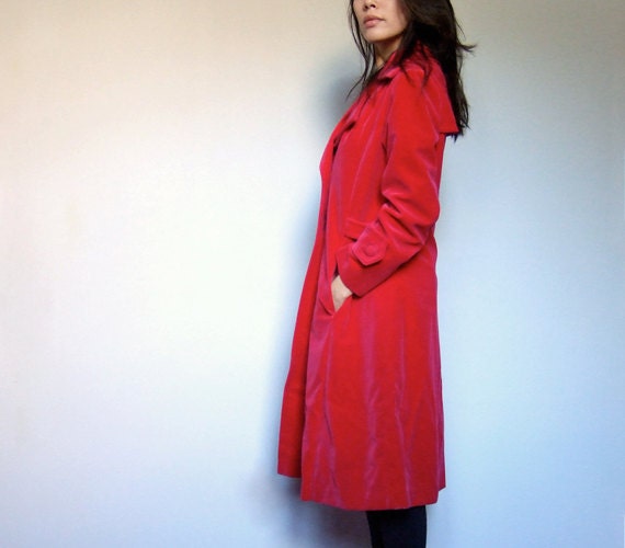 Vintage Dress Coat Hot Pink Velvet Bright M