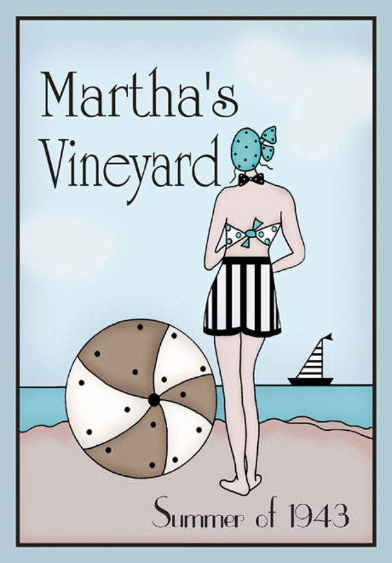 Items similar to Martha's Vineyard 1943 Vintage 5x7 art print in 11x14