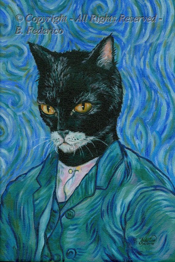 Items similar to Tuxedo Cat  Vincent VAN  GOGH  Parody Giclee 