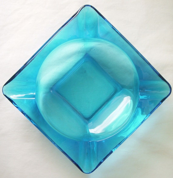 Vintage Mod Blue Glass Ashtray by BootsNGus on Etsy