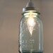Mason Jar Lighting Pendant Fixture Mason Jar Hanging Lamp UpCycled Quart Sized Blue Mason Jar Light