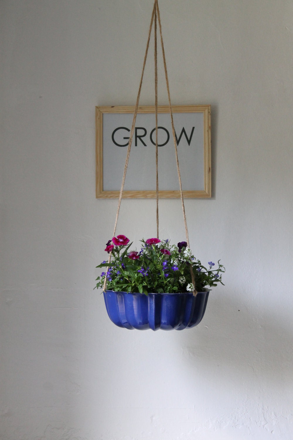 Upcycled Bundt Cake Planter in blue Industrial Modern