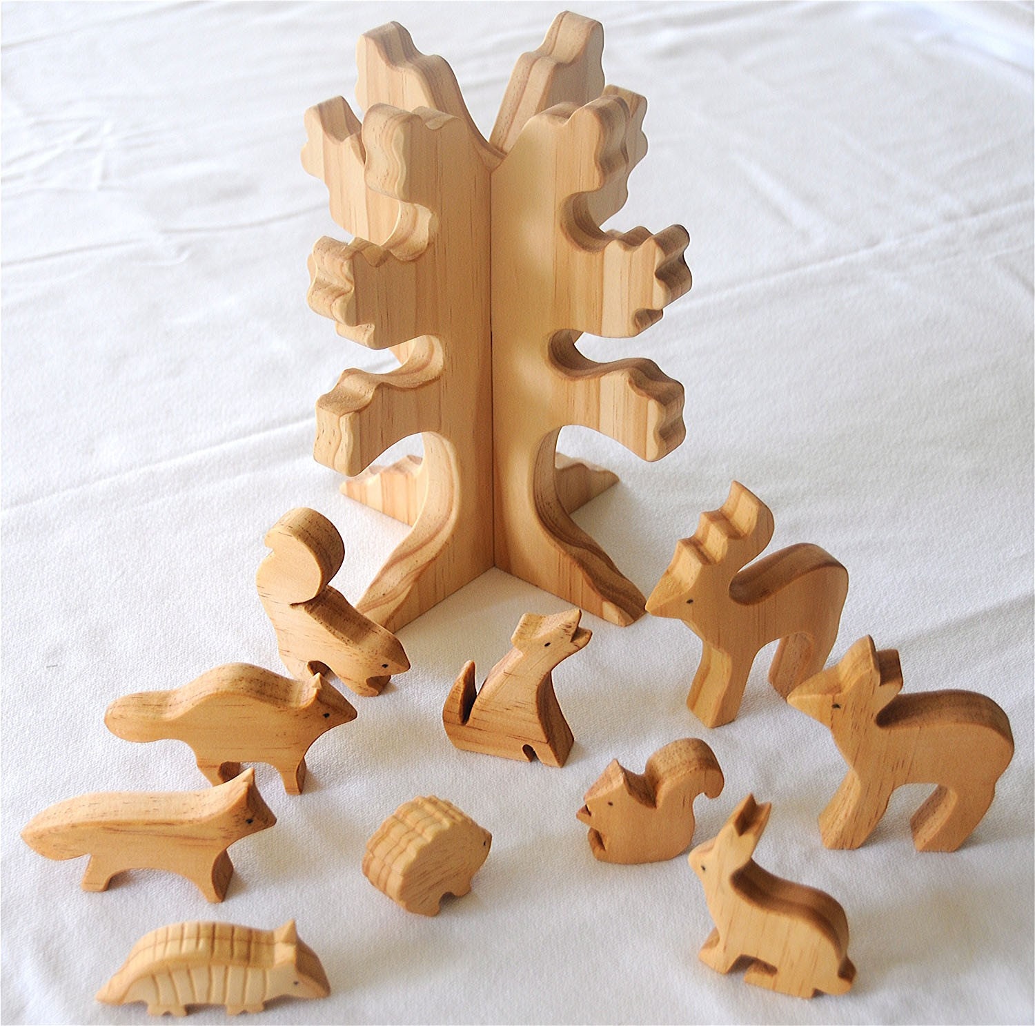 Carved Wooden Animals Set of 10 Waldorf Inspired by jupiterschild