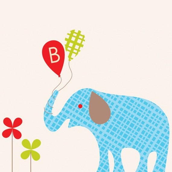 11x14 Custom Elephant Holding a Balloon