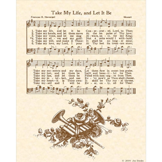 TAKE MY LIFE And Let It Be 8 x 10 Antique Hymn by VintageVerses