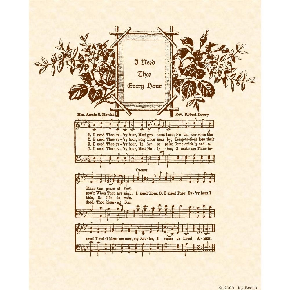 I Need Thee Every Hour 8 X 10 Antique Hymn Art Print