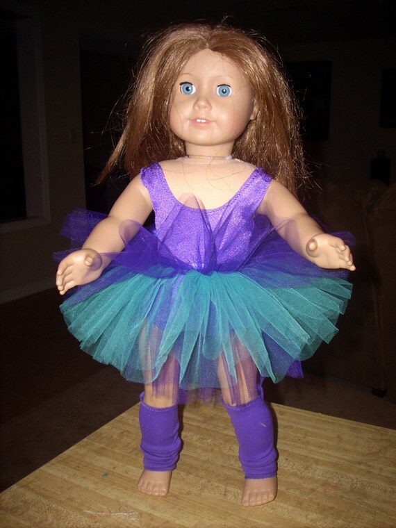 AMERICAN GIRL doll gymnastic leotard/ tutu purple/teal new