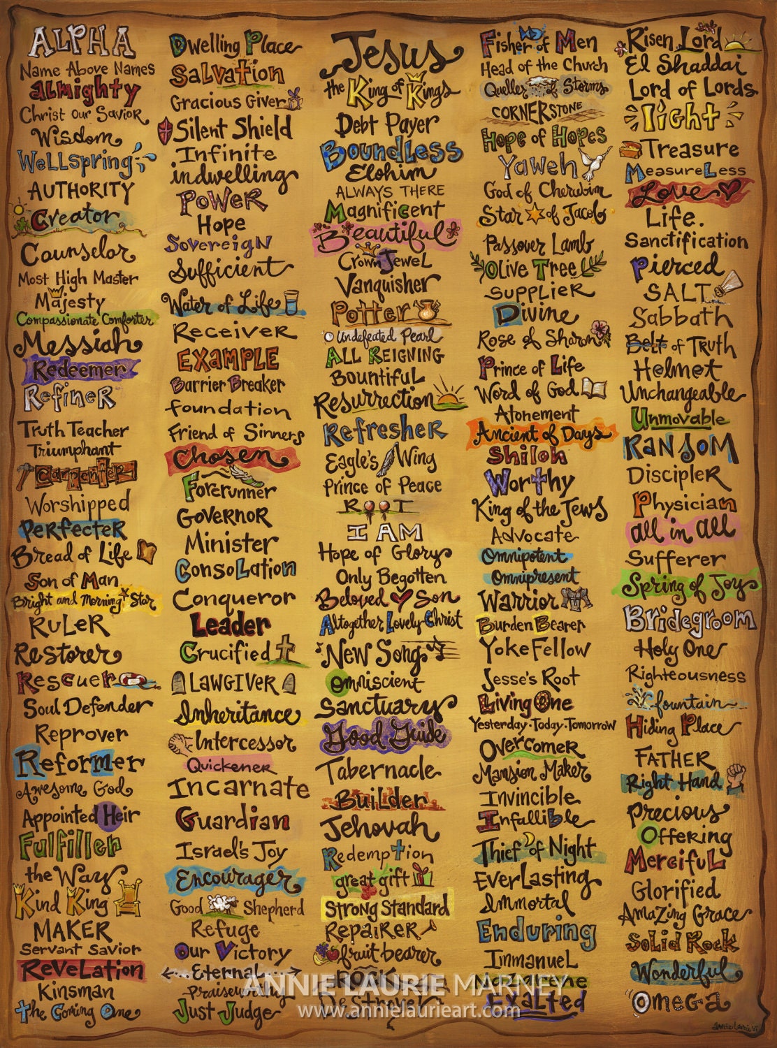 Names of God Canvas Print 16x20 Scripture Art