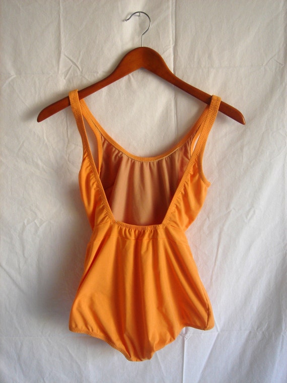 Vintage Peach Maillot Bathing Suit Orange One Piece Retro