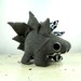 Plush Stegosaurus in Gray Wool with Black and White Accents and Buckle Handmade with Upcycled, Recycled, & Eco Friendly Materials