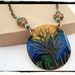 088 Summer Skies Hand Painted Blue Green Yellow Tree of Life Necklace with Chain