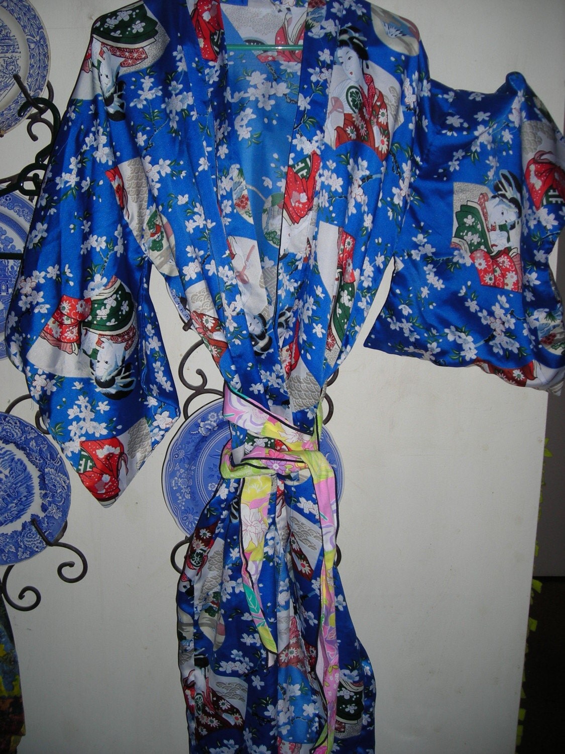 SAYONARA / Silky Royal Blue Geisha Kimono Robe
