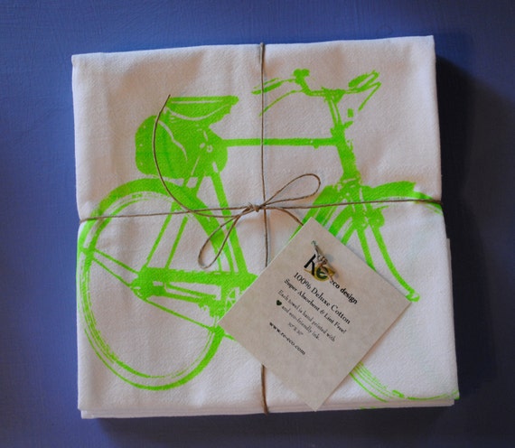 Lime green Bicycle Flour Sack Tea Towel