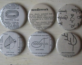 Embroidery Vintage Dictionary Illustration Magnet Set of 6