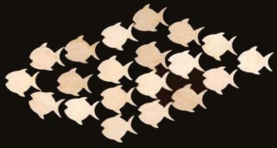 School of Fish 1.5 inches long 20 PIECES Natural Craft Wood Cutout 990