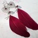 Red Feather And Filigree Drop silver Earrings
