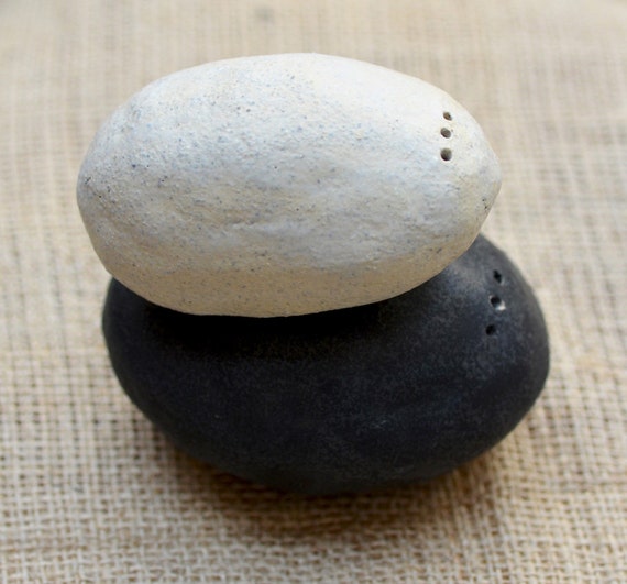 Salt and Pepper Stone Shakers . Ceramic Zen Black by ZenCeramics