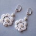 Medium rose, sterling silver earrings, with pearl center. - Leverback hook