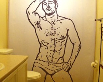 Sultry Naked Man Shower Curtain Nude Hunk Male Model Sexy Hot Gay Cool Unique Novelty Gift Bathroom Decor Woman Bath