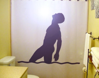 Sexy Nude Male Shower Curtain Man Torso Naked Bathroom Decor Bath Hunk Sixpack Abs Abdominals Attractive Silhouette