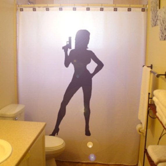 Gun Pinup Girl SHOWER CURTAIN Sexy Female With 9mm Pistol