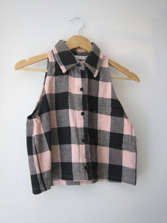 VTG Cropped Pink Flannel Tank Top by sussudionyc on Etsy