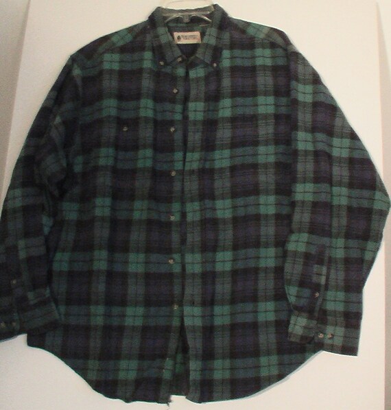 Men's vintage cotton flannel shirt grunge 80s green plaid